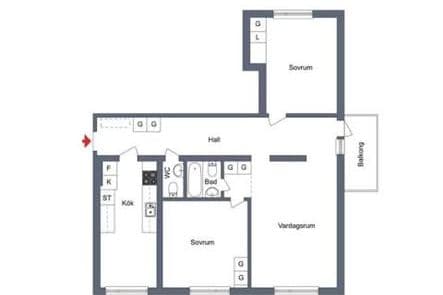 Ljust rum i 3:a i Kvarngärdet nära stan